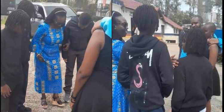 Boniface Mwangi Hangs His Wife Hellen Njeri After He Was Released From Kamukunji Police Station. Photo/ Screengrab.