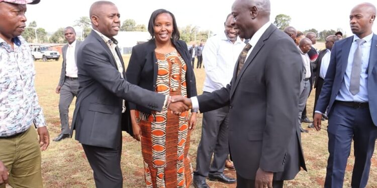 Former Dp Rigathi Gachagua Greets Laikipia Senator John Kinyua. Photo/ Kinyua Facebook.