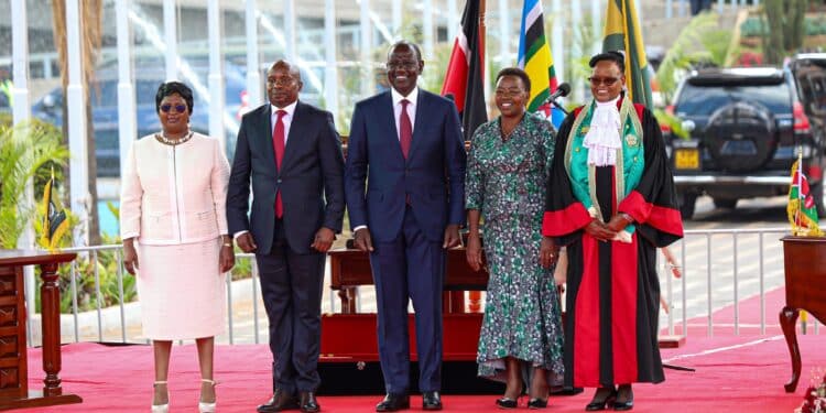 In Pictures: Moments Captured During Kindiki Swearing In Deputy President Prof Kithure Kindiki Displays His Swearin In Certificate At Kicc On November 1, 2024. Looking On Is Chief Justice Martha Koome. Photos/ Interior Ke