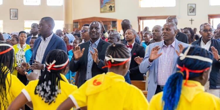 Catholic Church Rejects Ruto'S Millions And Bus President William Ruto, Nairobi Governor Johnson Sakaja And National Assembly Kimani Ichung’wah At Soweto Catholic Church On Sunday November 17, 2024. Photo/Pcs.