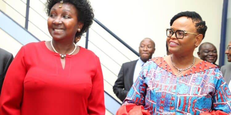 Deputy Speaker Glady Boss Shollei With Cj Martha Koome During The Unveiling Of The Tribunals Shared Services Infrastructure, At Kenya Re Tower In Upper Hill, Nairobi County On August 23, 2024. Photo/Shollei X.