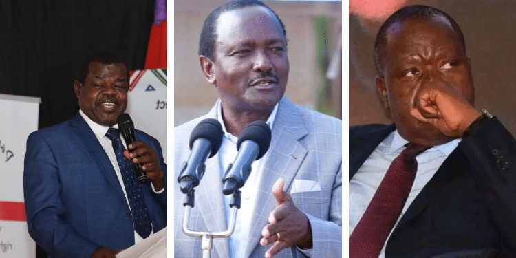 A Photo Collage Of Senator Okiya Omtatah (Left), The Wiper Party Leader Kalonzo Musyoka (Middle), And The Former Interior Cabinet Fred Matiang'I (Right).