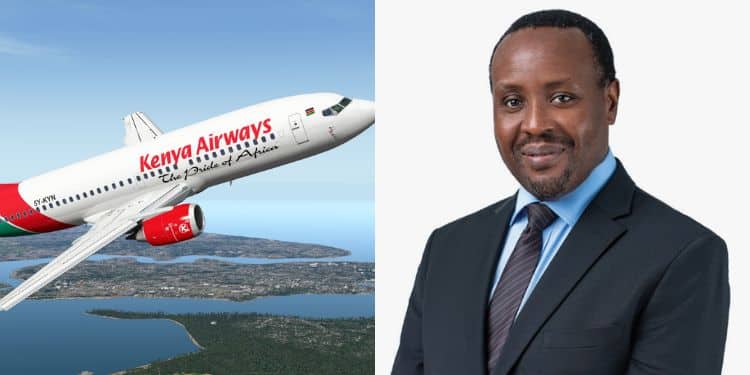 Photo Collage Of Kq Ceo Allan Kilavuka And A Kenya Airways Plane. 