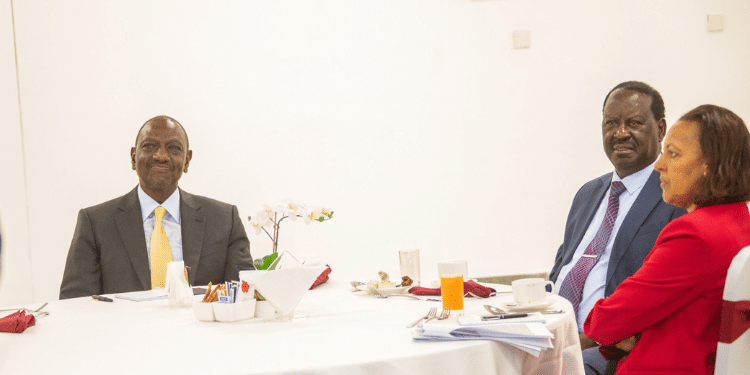 President William Ruto And Former Prime Minister Raila Odinga During The Breakfast Meeting For Informal Consultation On Africa Union (Au) Institutional Reforms In Addis Ababa, Ethiopia On November 6, 2024. Photo/Pcs.