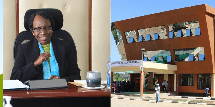A Photo Collage Of Auditor General Nancy Gathungu And The Office Of The Auditor General Building. Photo/Oag.