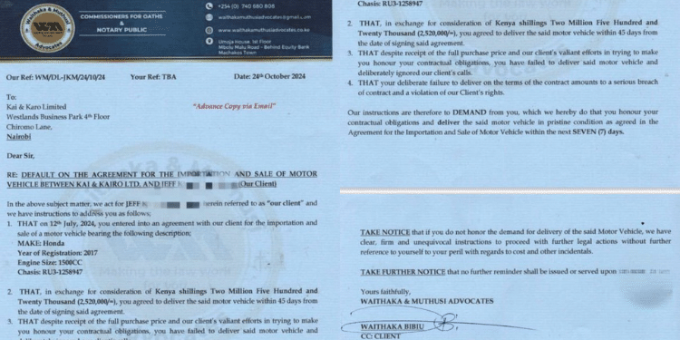 The Sworn Statement By Waithaka And Muthusi Advocates Against Khalif Kairo. Photo/ @Purity_Mukamii X.