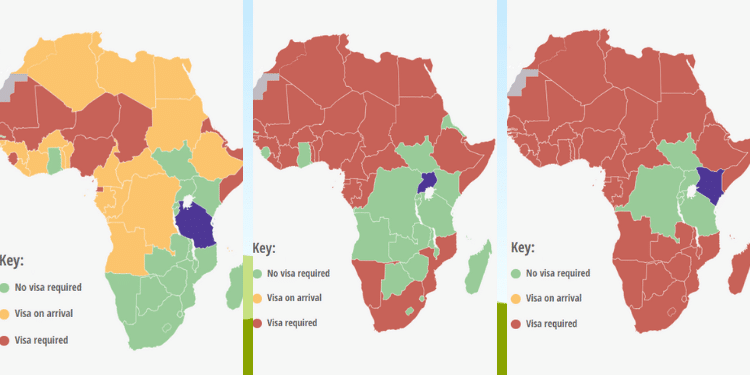 Visa Openness Requirements For Tanzania (Left), Uganda (Middle) And Kenya (Right). Photo/Avai.