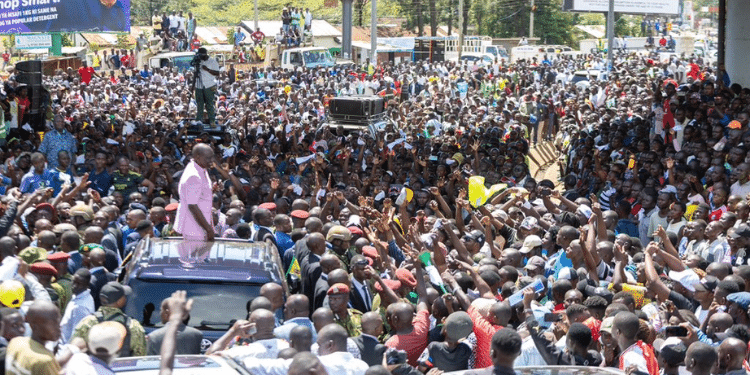 President Ruto Addressing A Crowd In Kisumu. Photo/ President Ruto X