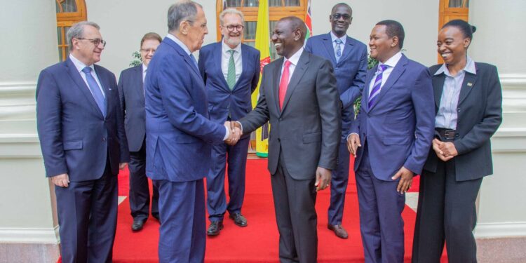 President William Ruto With Russian Russian Foreign Minister Sergei Lavrov. Photo/ Pcs