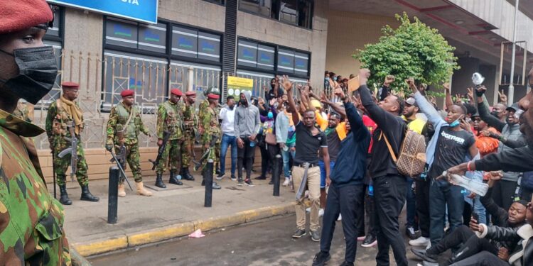 Protestors Face Police Officers In Nairobi Cbd On June 20, 2024. Photo/Edwin Hinda. Politics 