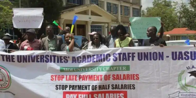 No Reopening In Sight As Moi University Issues Statement Moi University Staff During One Of Its Demonstrations In Eldoret. (