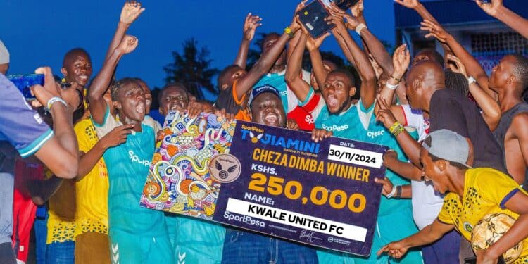 The Game-Changer: How Sportpesa’s Kenya Tujiamini Initiative Is Transforming Lives Through Sports Kwale United Players Celebrate Their Win In The Coast Region Cheza Dimba Champs Final In November. Photo/ Tujiamini