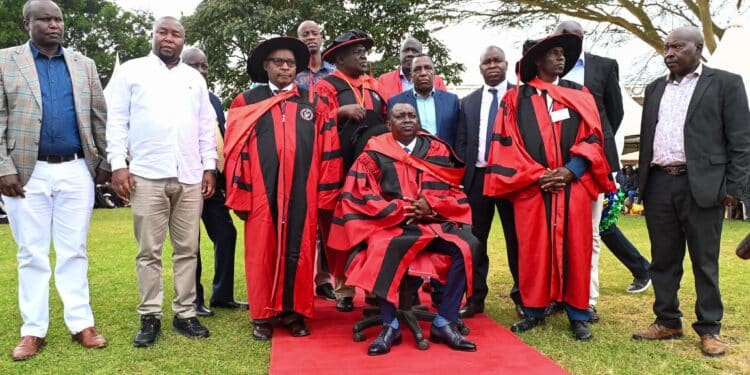 Engineers President Blasts Sudi Over His Title Kapseret Mp Oscar Sudi Making A Speech Before Receiving An Honorary Degree From Northwestern Christian University At Eldoret Polytechnic On December 21, 2024. Photo/Sudi Facebook.