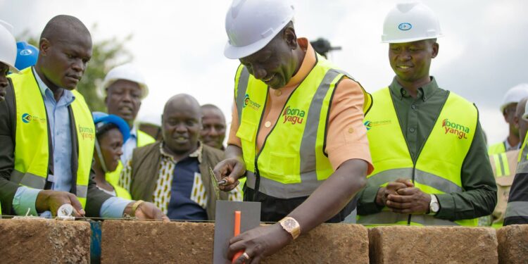 President William Ruto Laying The Foundation Stone For The Emgwen Affordable Housing Project In Nandi County On January 16, 2024. Photo/Pcs.