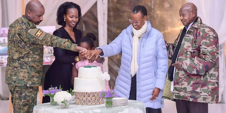 Museveni’s Son Backs His Mother For President President Yoweri Museveni (Left), First Lady Of Uganda Janet Kataha Museveni, General Muhoozi Kainerugaba (Right) And His Wife Charlotte Nankunda Kutesa (Second From Left). Photo/Ppu.
