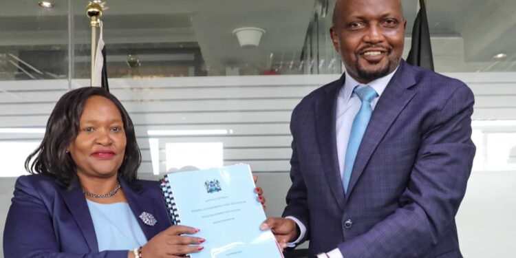 Moses Kuria Exposes Ruto Govt Failures Cabinet Secretaries Rebecca Miano (Left) And Moses Kuria (Right) During A Handover Ceremony At The Ministry Of Industries, Trade And Investments (Miti) On October 11, 2023/Miti