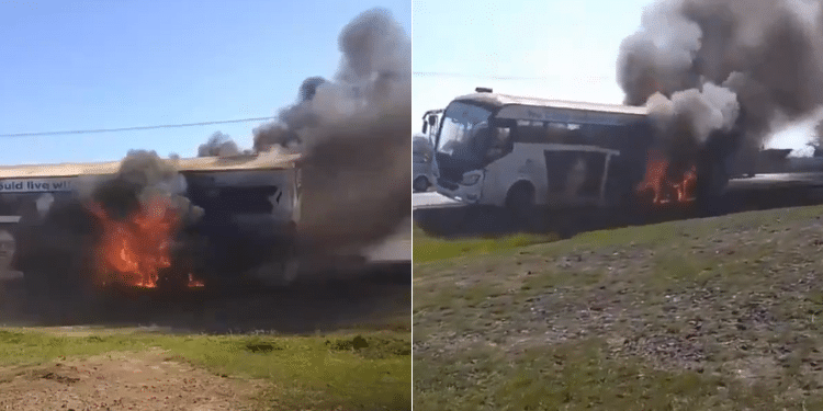 Modern Coast Bus Burst Into Flames Near The Gilgil Weighbridge. Photo/ Screen Grabs