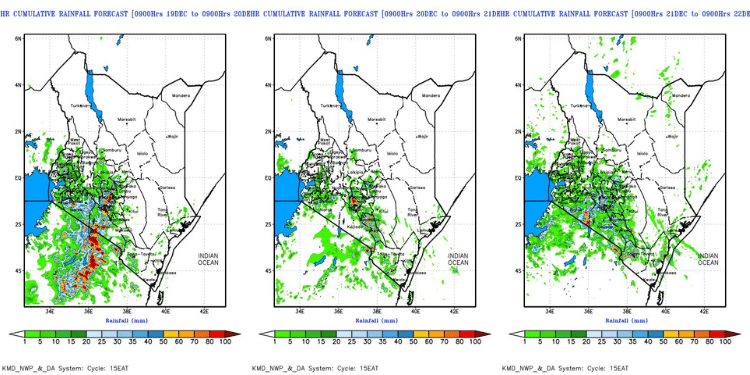 Kenya Met Rainfall Forecast For The Period Between December 19Th And 23Rd, Photo/ Kmd. Weather