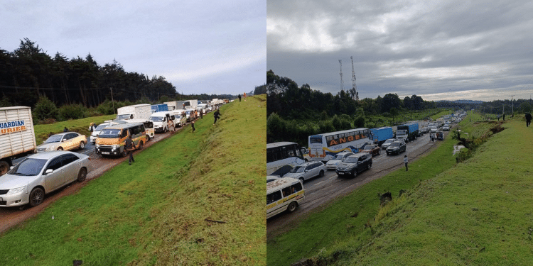 A Photo Collage Of Vehicles Stranded Along Nairobi-Nakuru Highway. Photo/Ugc.