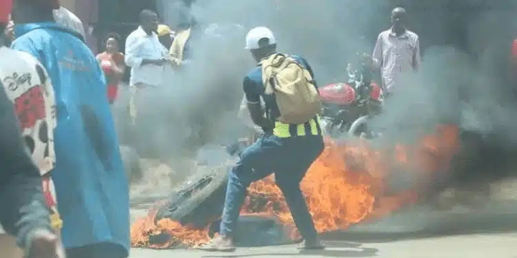 Fire Lit On A Road In Embu Town After Protests Erupted Over The Alleged Abduction Of Social Media Influencer Billy Mwangi. Photo-Ugc