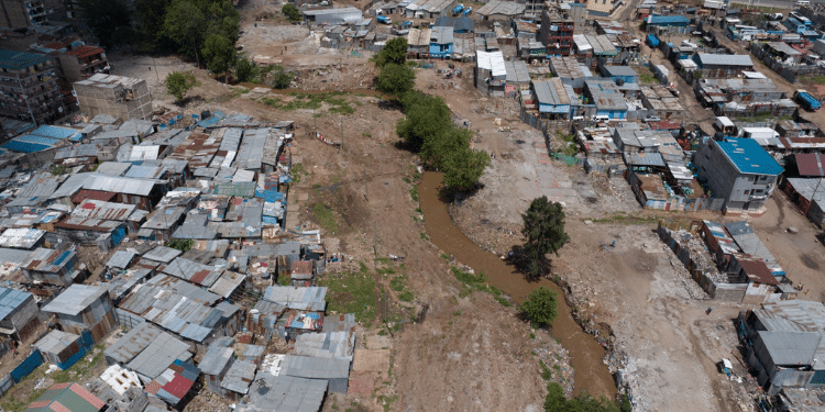 The Nairobi River Snaking Through The Slums Of Mathare In Nairobi. Photo/ Boma Yangu. 