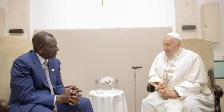 President William Ruto Holds Talks With Pope Francis On The Sidelines Of The G7 Summit In Apulia, Italy On June 14, 2024. Photo/Pcs. Catholic