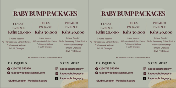 Photo Of Kapedo Photography Rate Card. Photo/Kapedo Photography 