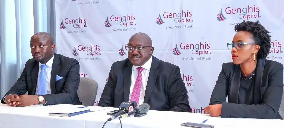 Genghis Capital Ceo Geoffrey Gangla (Centre), Head Of Research Joy D’souza And Research Analyst Churchill Ogutu