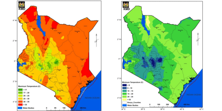 A Collage Of The Graphics From The Met Department Showing Weather Patterns Expected In Different Parts. Photo/Kenya Met.