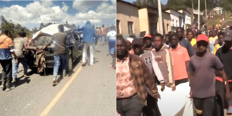 Protesters In Molo Carrying The Body Of Richard Otieno. Photo Screengrab
