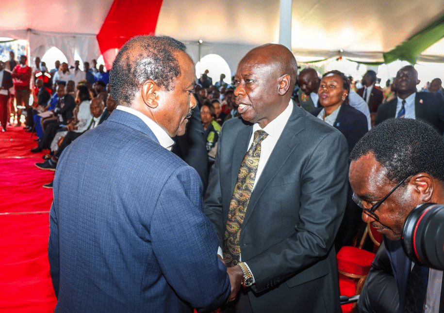 Muturi Clarifies Launch Of New Coalition In Planned Limuru 4 Conference Former Dp Rigathi Gachagua Greets Wiper Party Leader Kalonzo Musyoka During The Requiem Service For The 21 Children Who Died In The Hillside Endarasha Academy Fire On September 5, 2024, At Mweiga Stadium, Nyeri County, On September 26, 2024. Photo/ Joseph Kanyi/ Nmg.