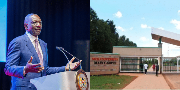 A Collage Of President William Ruto And Moi University.