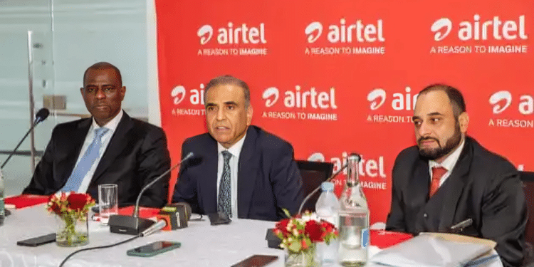 Airtel Africa Group Ceo, Segun Ogunsanya, Bharti Airtel Chairman Sunil Mittal Bharti And Airtel Kenya Md Ashish Malhotra. Photo/ Airtel