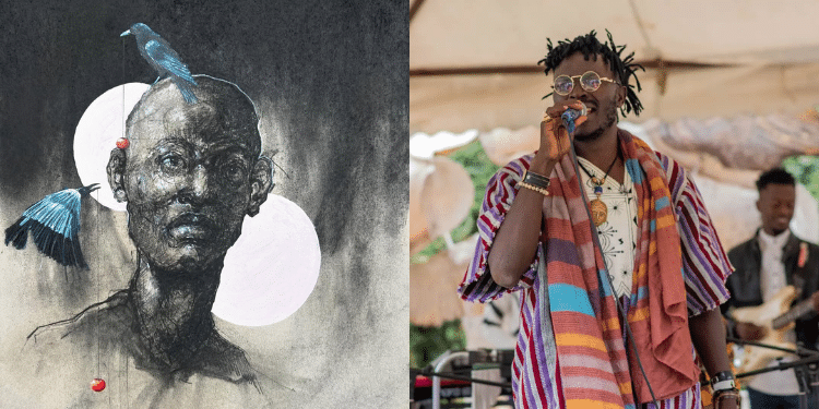 Collage Of Singer Coster Ojwang'Alongside His Artwork. Photo/Coster Ig