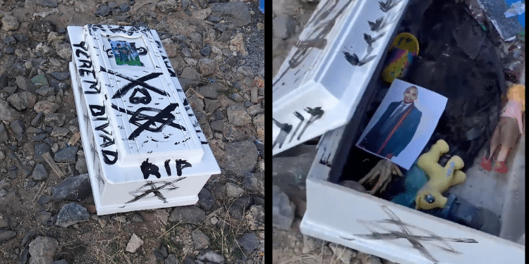 Unknown Person Drops A Coffin At Morara’s Home A Photo Of The Coffin That Was Dropped Outside Morara Kebaso'S Workshop In Utawala. Photo/ Morara Facebook.