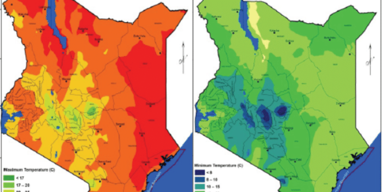 Kenya Met Average Maximum And Minimum Temperature Forecast For The Period Between 21St And 27Th January 2025. Photo/ Kmd. Weather