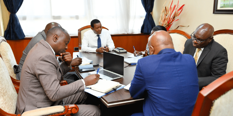 Govt To Offer Ksh300,000 Loans To Broke Kenyans Who Secure Jobs Abroad Labour Cs Alfred Mutua In A Meeting With Youth Fund Ceo Josiah Moriasi And His Team. Photo/ Mutua X. Loans