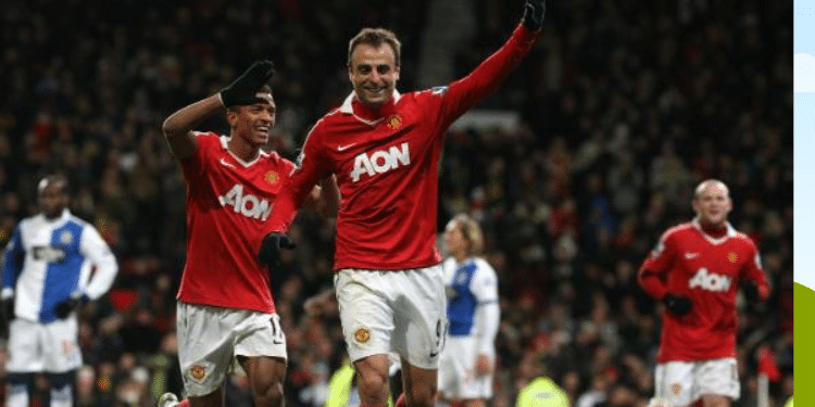 Dimitar Berbatov Celebrates One Of The Five Goals Against Blackburn Rovers. Photo/ Premier League X.