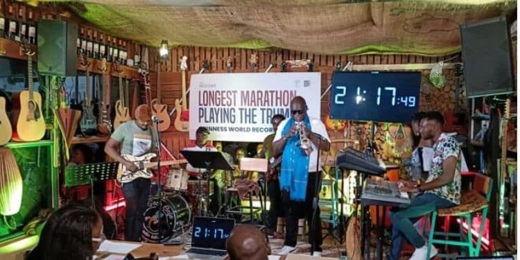 Kenyan Trumpeter Mackinlay Mutsembi Breaks Guiness World Record Kenyan Trumpeter Mackinlay Mutsembi Breaking The Guinness World Record For The Longest Marathon Playing The Trumpet.