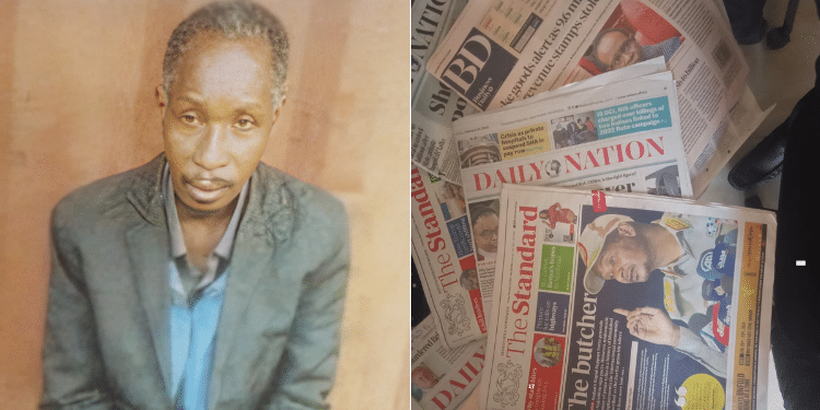 Missing Newspaper Vendor Pius Wanjala Wekesa And Newspapers. Photo/ Nmg. The Kenya Times