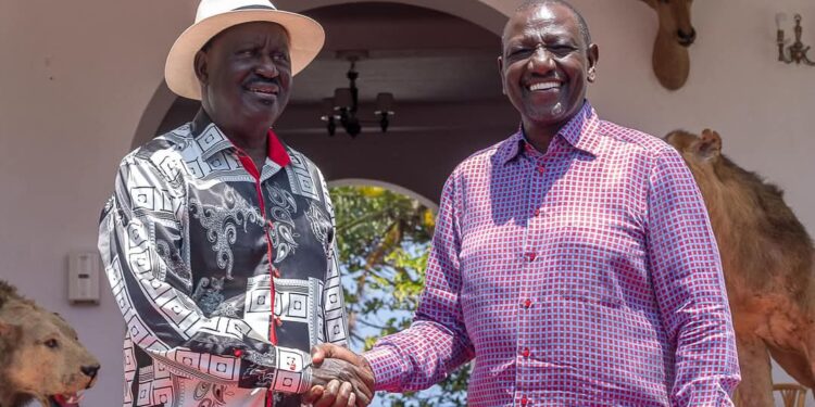 President William Ruto And Former Prime Minister Raila Odinga. Photo/ Pcs