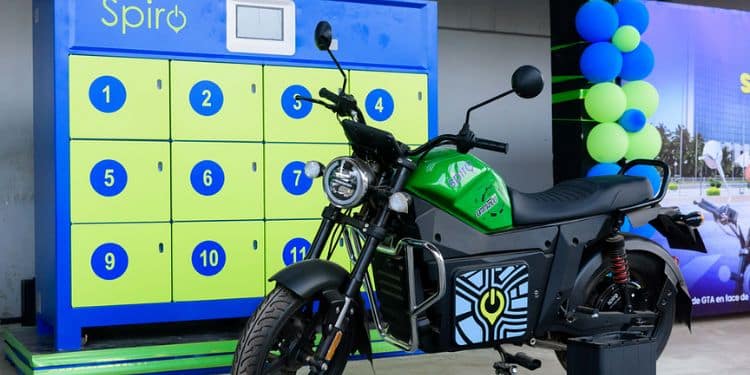 Spiro Launches Africa’s First All-Women Electric Vehicle Assembly Line A Spiro Ev Bike At A Charging Port.