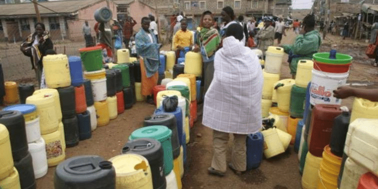 Residents Lining Up To Get Water From Water Vendors. Wasreb