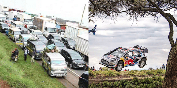A Photo Collage Of Wrc Car And A Traffic Jam On Nairobi - Nakuru Highway On December 20, 2024. Photo/Wrc/Standard Group. Safari Rally 2025