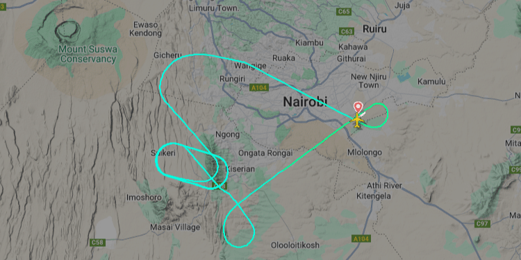 Flightradar24 Map Showing The Routes Of The Kenya Airways Kq654 Flight From Departure To The Diversion Back To Jkia. Photo/ Screengrab Flightradar24.