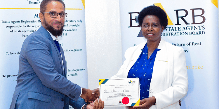 Eunice Macharia Board Chair Issuing Oractising Certificates Photo/ Earb