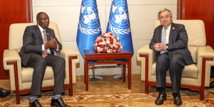 President William Ruto With Un Secretary-General Antonio Guterres. Photo/Pcs