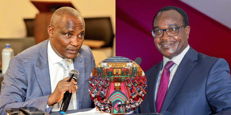 A Photo Collage Of Education Cs Julius Ogamba, National Treasury Cs John Mbadi And A Past Parliament Session. Photo/ Ogamba X, Treasury X &Amp; Parliament.