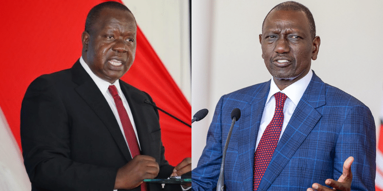 A Photo Collage Of President William Ruto And Former Interior Cs Fred Matiang'I. Photo/Pcs.