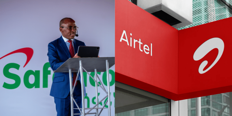 A Collage Of Safaricom Ceo Peter Ndegwa And Airtel Shop Photo/Safaricom/Biz Kenya